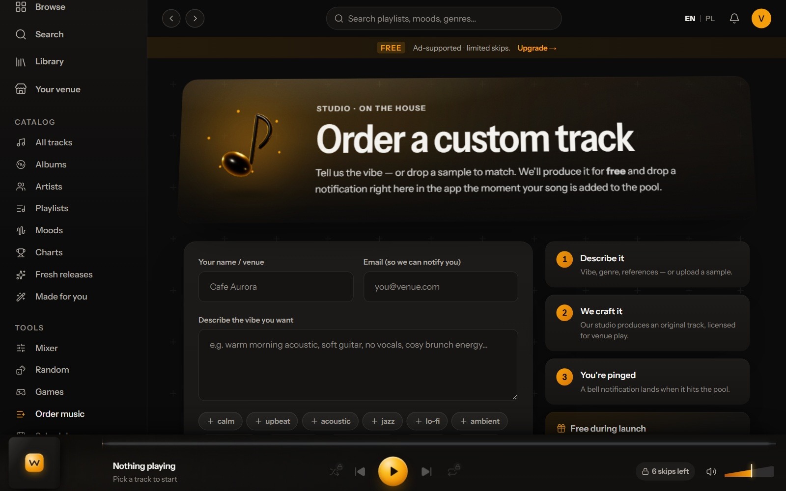 WeavyAudio: order a custom track for your venue