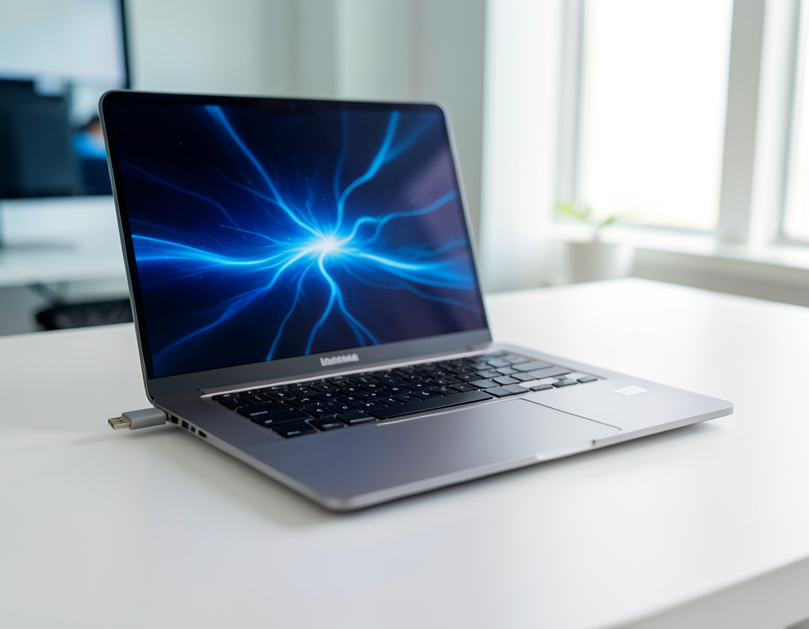 Laptop during operating system setup and optimization