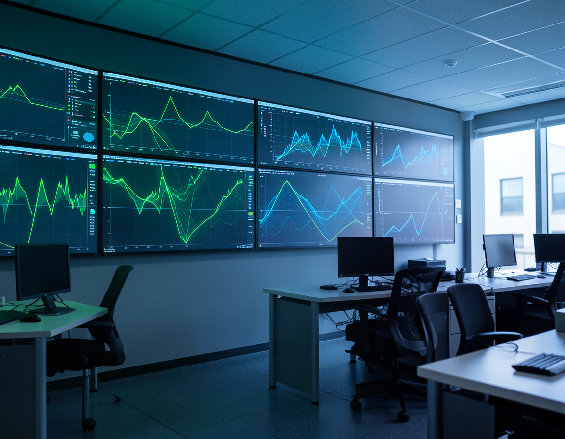Network operations center screens monitoring client systems