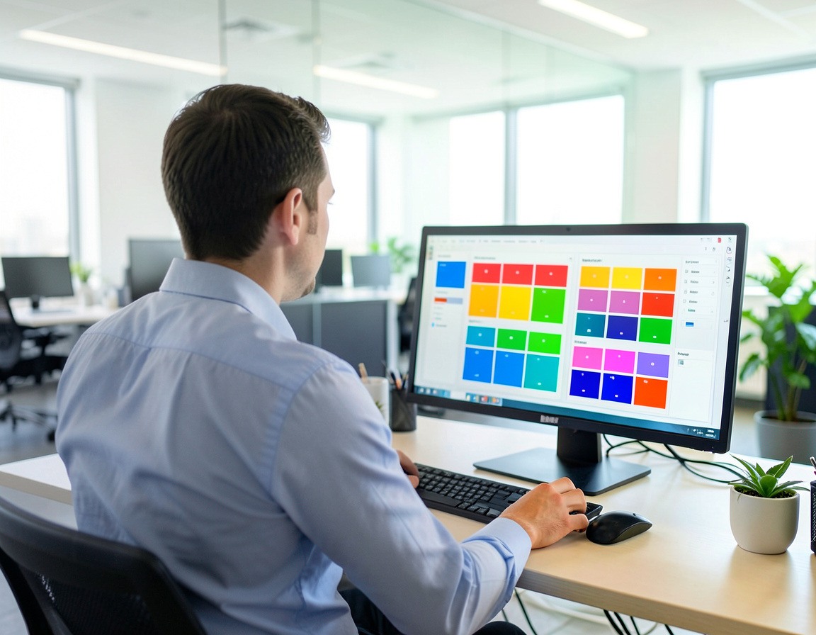 Administrator managing cloud office licenses on dual monitors