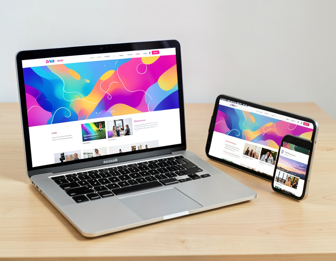 Custom responsive website theme on laptop, tablet and phone