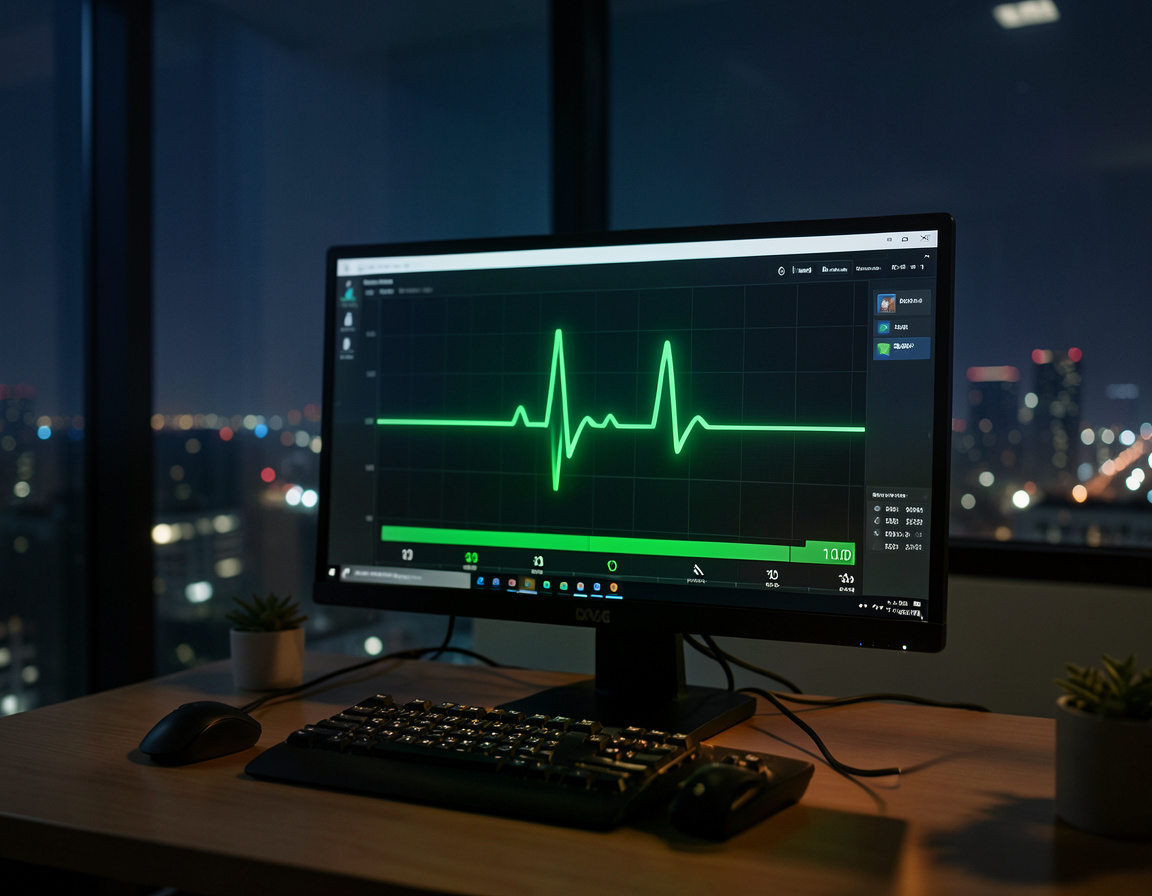 Round-the-clock website uptime monitoring screen at night