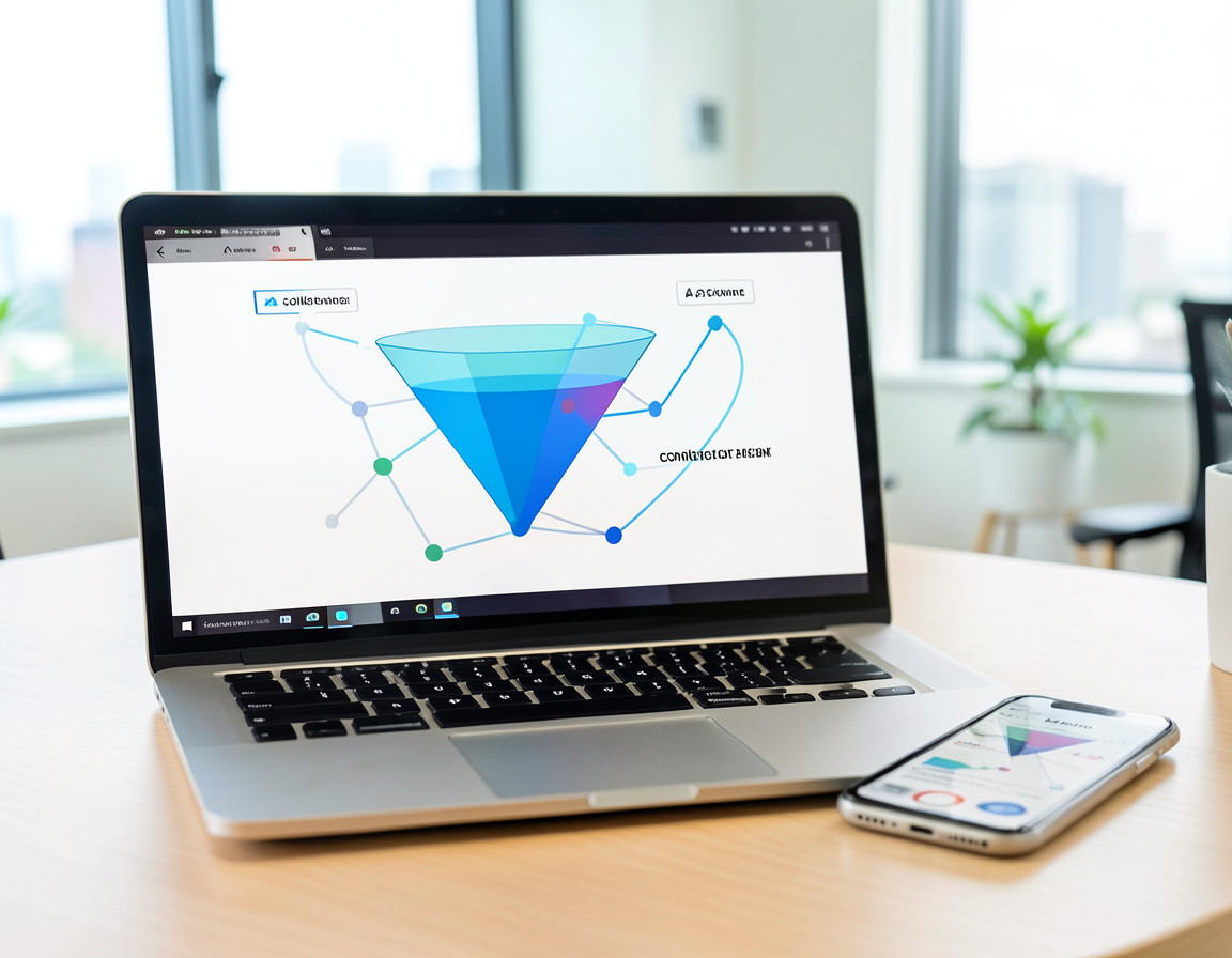 Ad conversion tracking funnel on a laptop