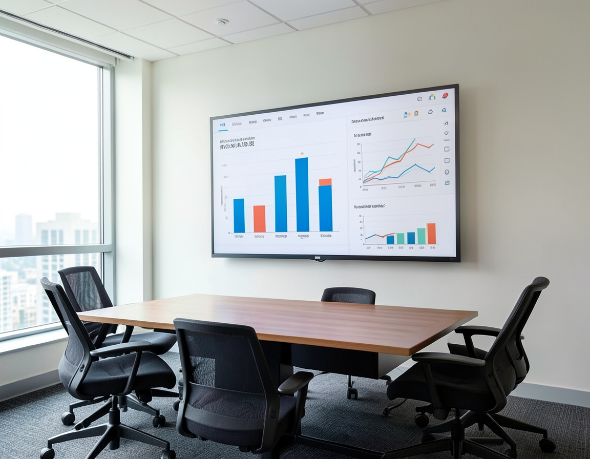 E-commerce sales and inventory dashboard on a meeting room screen