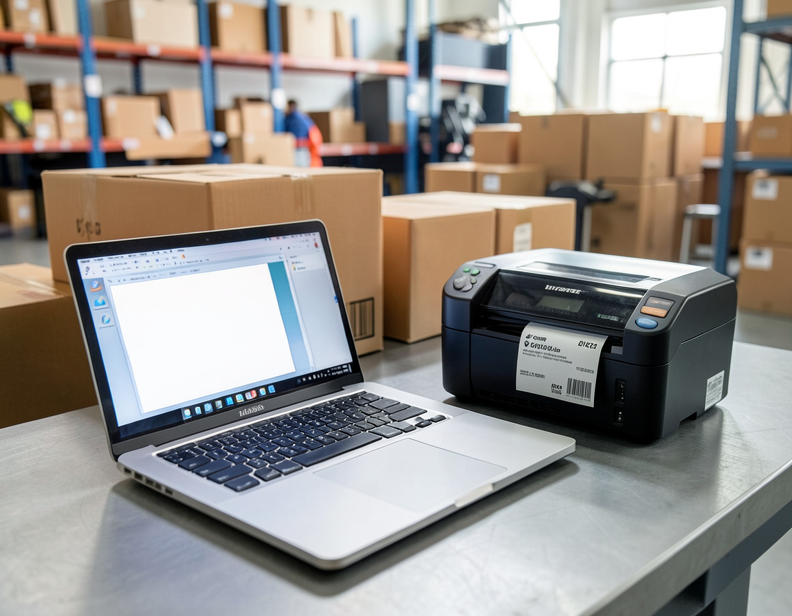 Automated shipping label printing at a packing station