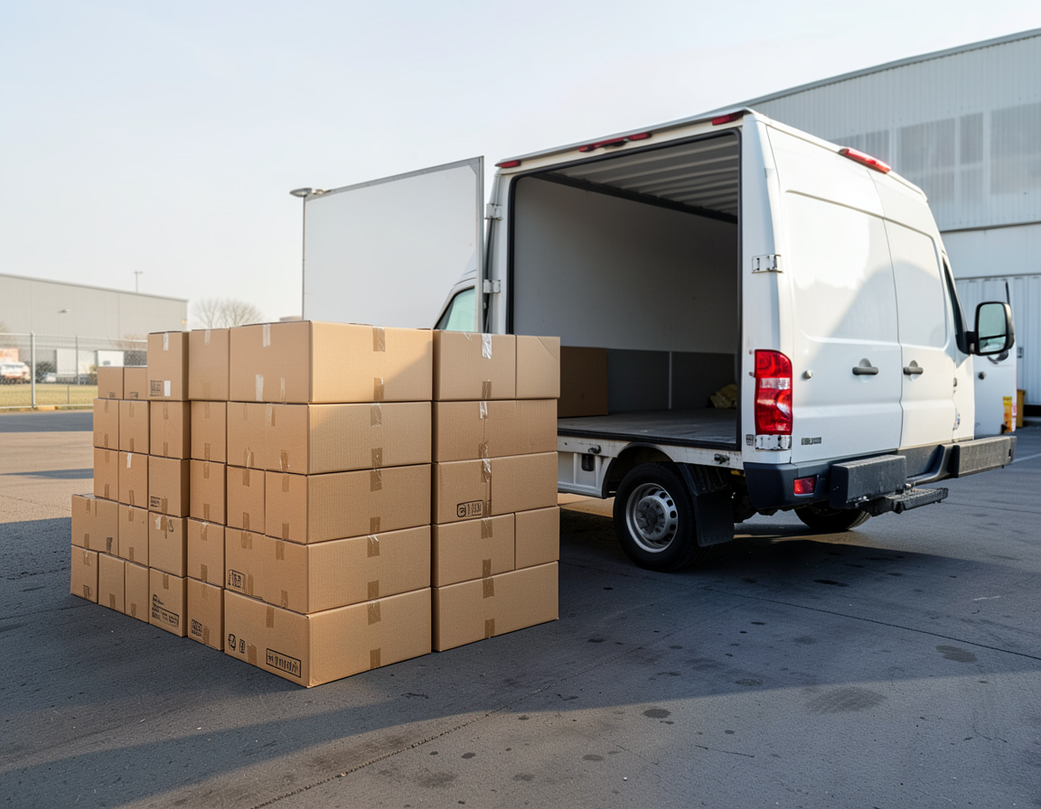 Parcels ready for carrier pickup at a loading dock