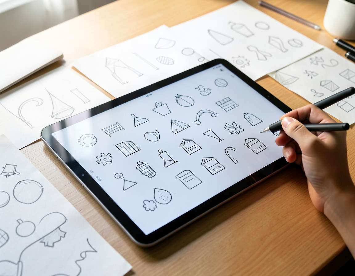 Designing icons and visual assets on a tablet