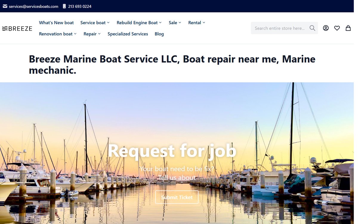 Breeze Marine Boat Service website homepage