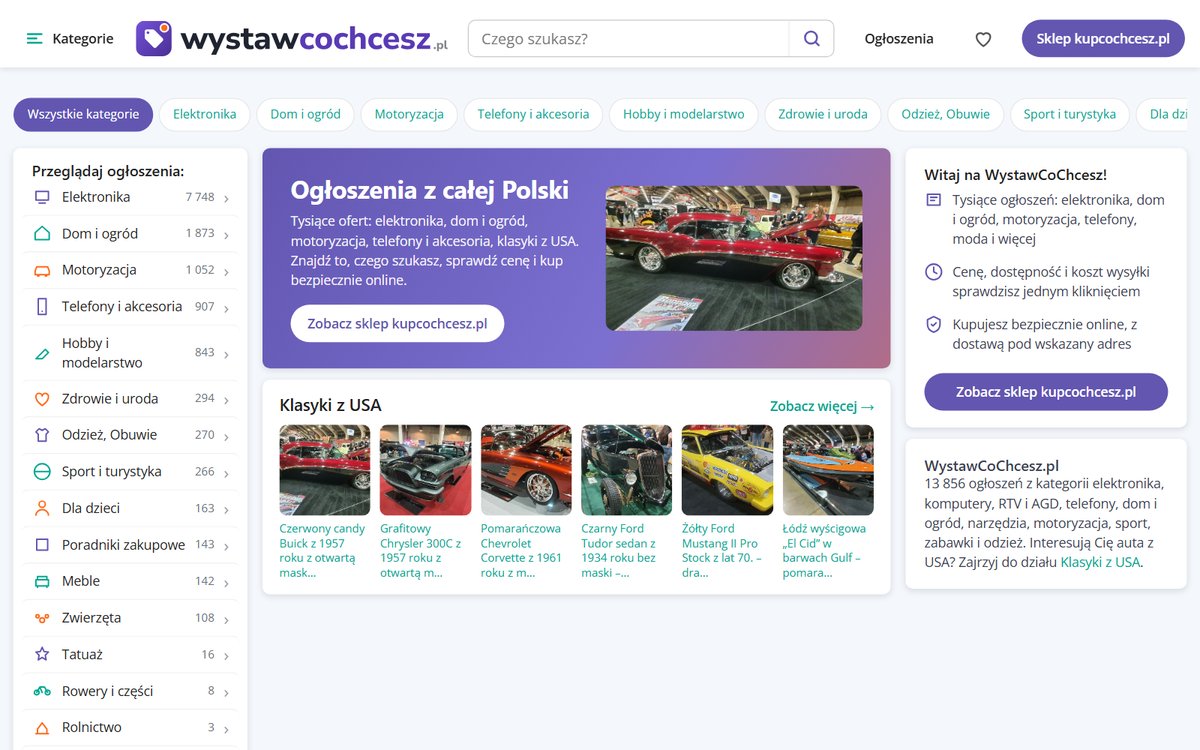 WystawCoChcesz.pl classifieds portal homepage